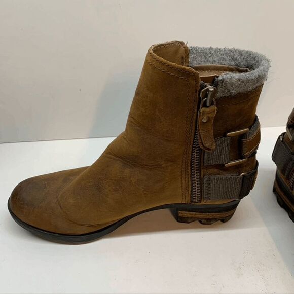 Sorel Womens Brown Leather Grey Wool Ankle Booties US 6.5 - Picture 6 of 7